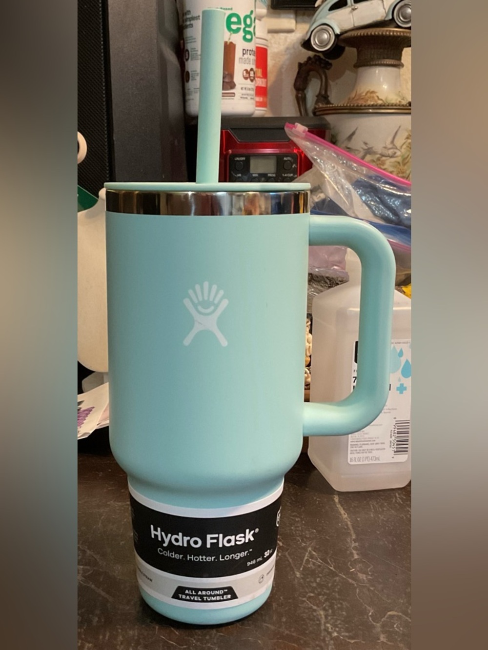 Hydro Flask Mint Green Travel Tumbler with Handle and Straw